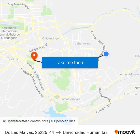 De Las Malvas, 25226_44 to Universidad Humanitas map