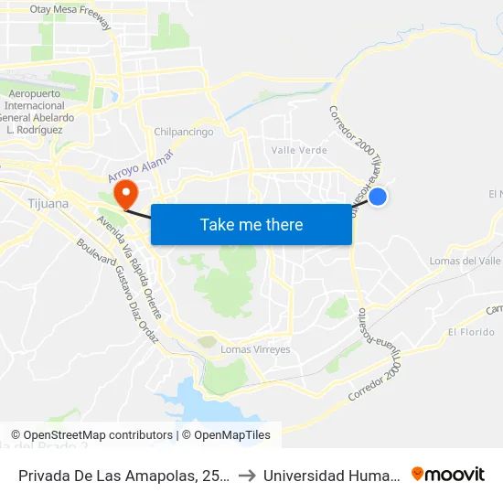 Privada De Las Amapolas, 25166_1 to Universidad Humanitas map