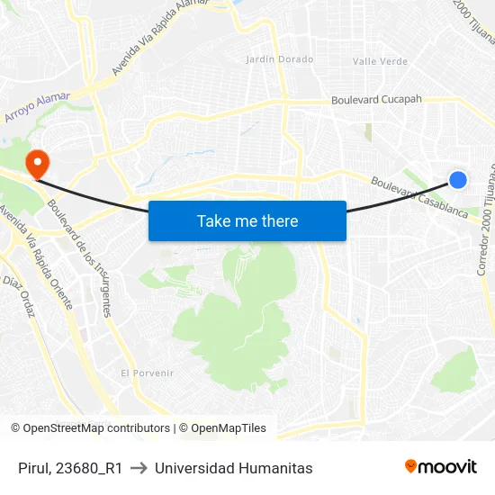 Pirul, 23680_R1 to Universidad Humanitas map