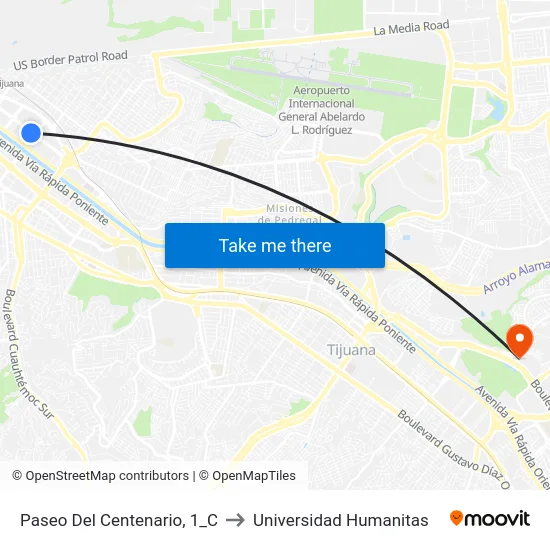 Paseo Del Centenario, 1_C to Universidad Humanitas map