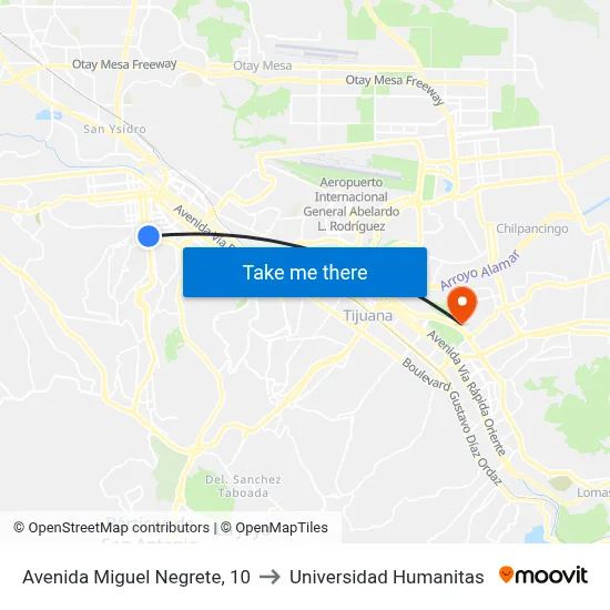 Avenida Miguel Negrete, 10 to Universidad Humanitas map