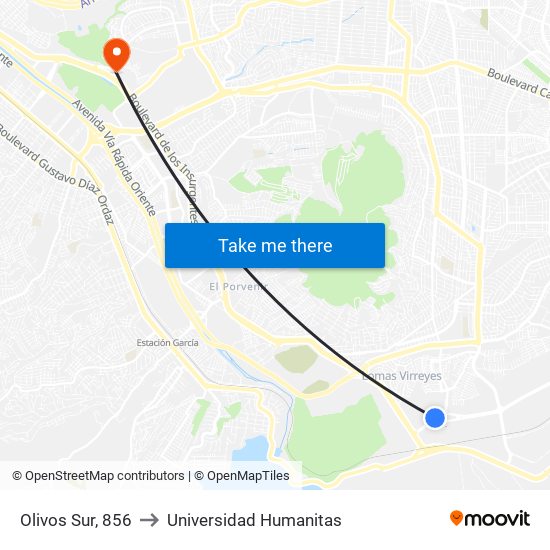 Olivos Sur, 856 to Universidad Humanitas map