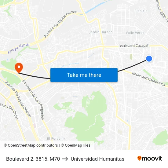 Boulevard 2, 3815_M70 to Universidad Humanitas map