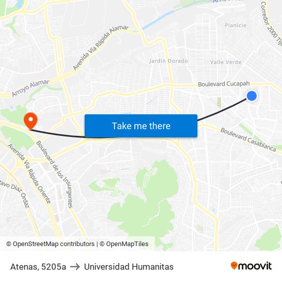 Atenas, 5205a to Universidad Humanitas map