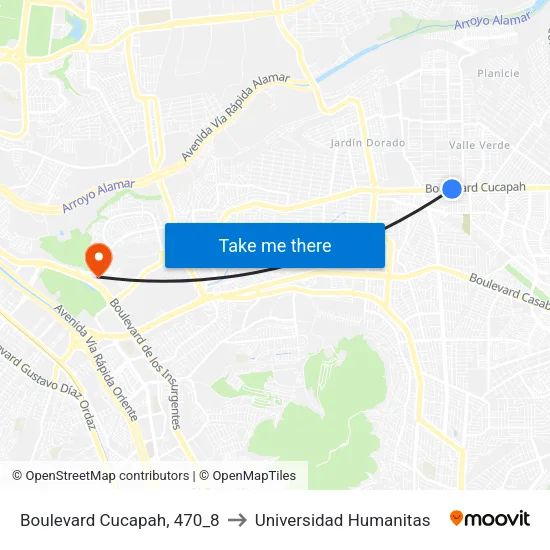 Boulevard Cucapah, 470_8 to Universidad Humanitas map