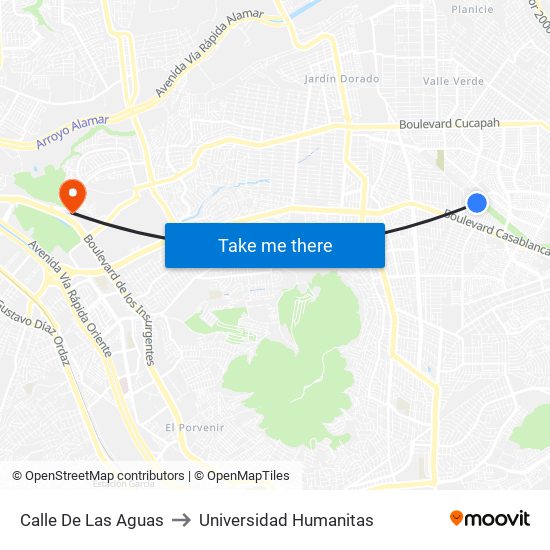 Calle De Las Aguas to Universidad Humanitas map