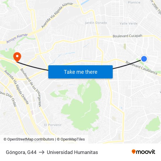 Góngora, G44 to Universidad Humanitas map
