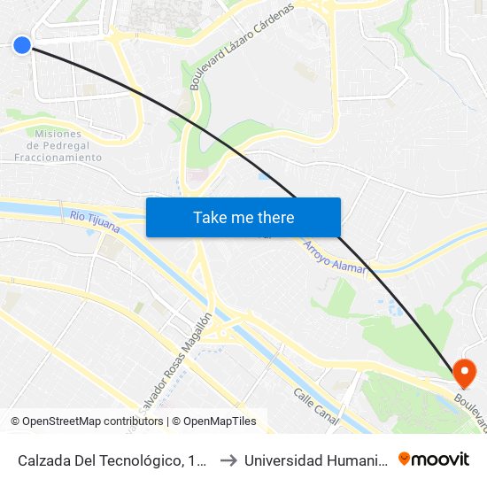 Calzada Del Tecnológico, 1105 to Universidad Humanitas map