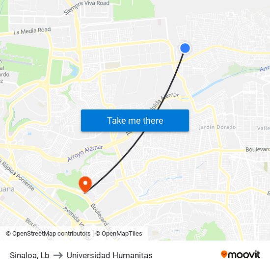 Sinaloa, Lb to Universidad Humanitas map