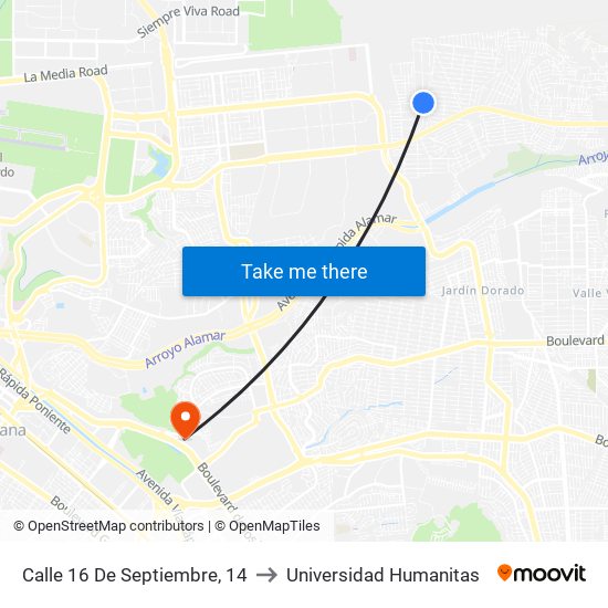Calle 16 De Septiembre, 14 to Universidad Humanitas map