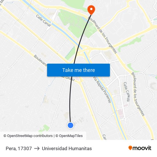 Pera, 17307 to Universidad Humanitas map