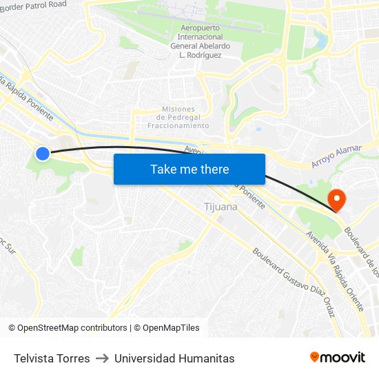 Telvista Torres to Universidad Humanitas map