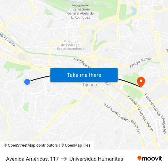 Avenida Américas, 117 to Universidad Humanitas map