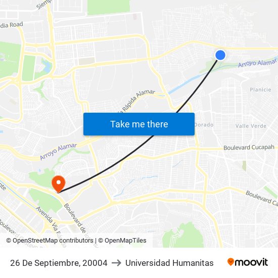 26 De Septiembre, 20004 to Universidad Humanitas map