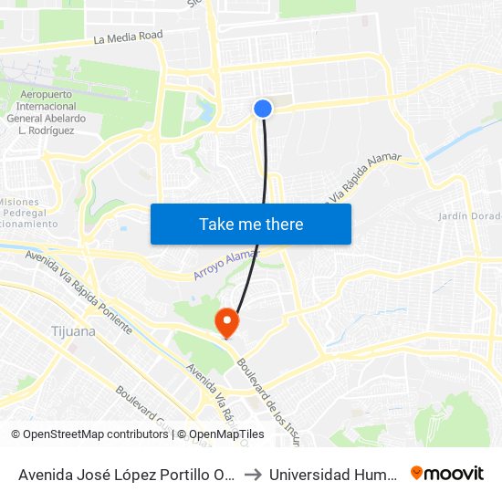 Avenida José López Portillo Oriente, 1 to Universidad Humanitas map