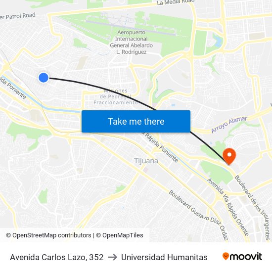 Avenida Carlos Lazo, 352 to Universidad Humanitas map
