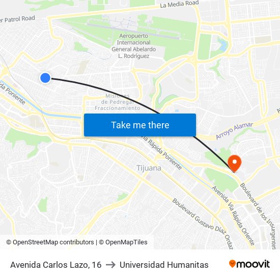 Avenida Carlos Lazo, 16 to Universidad Humanitas map