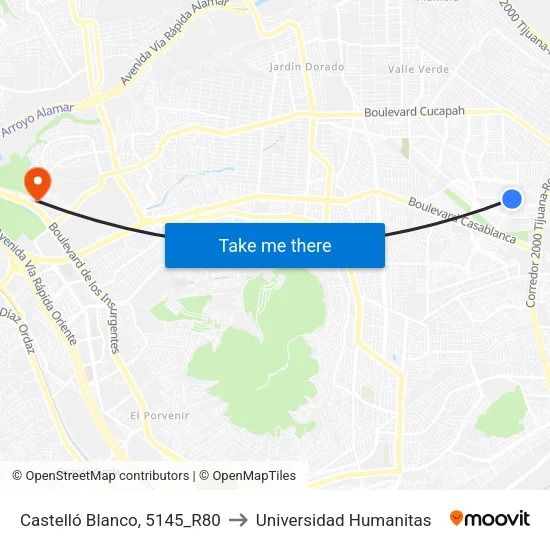 Castelló Blanco, 5145_R80 to Universidad Humanitas map