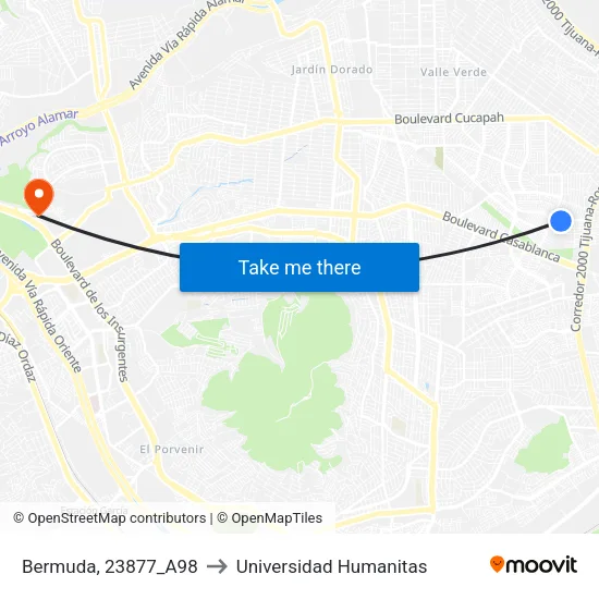 Bermuda, 23877_A98 to Universidad Humanitas map