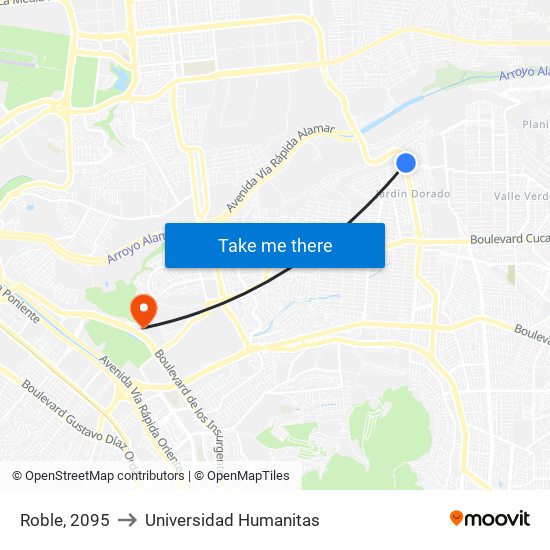 Roble, 2095 to Universidad Humanitas map