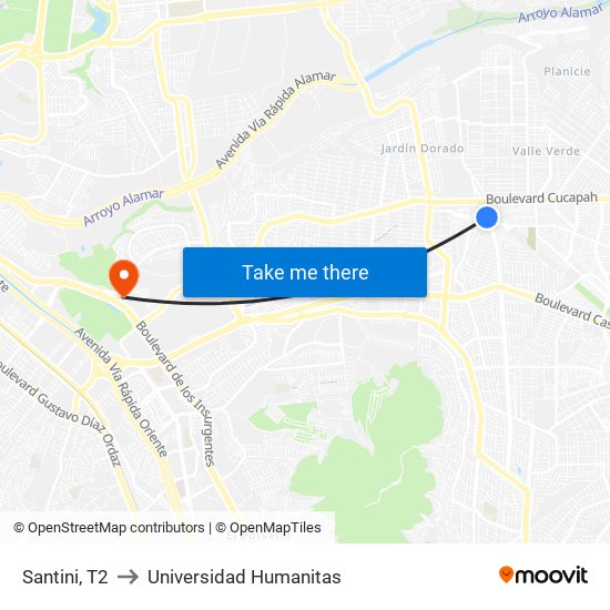 Santini, T2 to Universidad Humanitas map