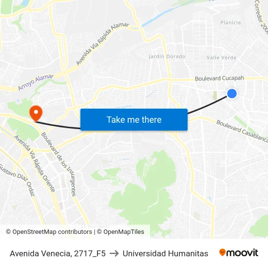 Avenida Venecia, 2717_F5 to Universidad Humanitas map