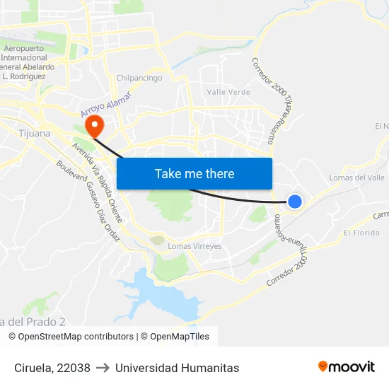 Ciruela, 22038 to Universidad Humanitas map
