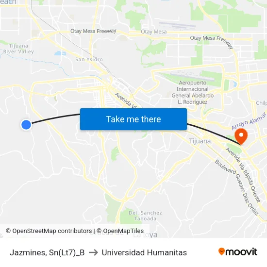 Jazmines, Sn(Lt7)_B to Universidad Humanitas map