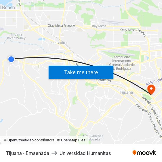 Tijuana - Emsenada to Universidad Humanitas map