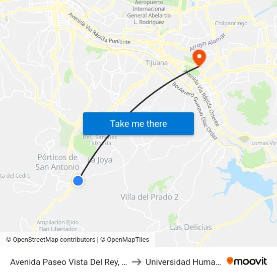 Avenida Paseo Vista Del Rey, 11302 to Universidad Humanitas map