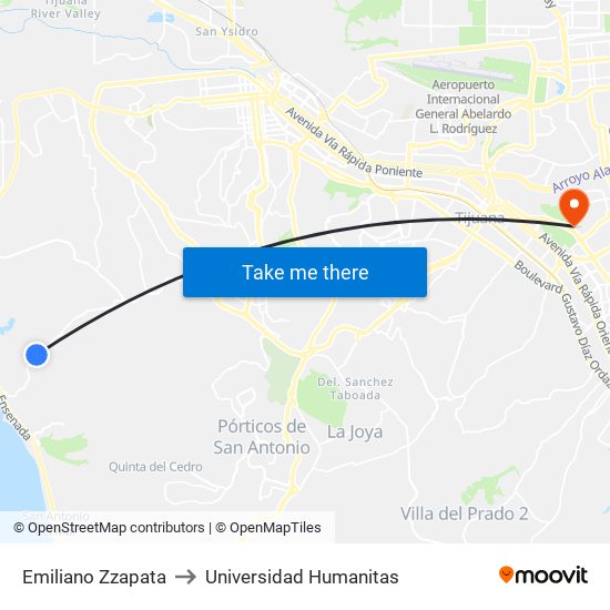Emiliano Zzapata to Universidad Humanitas map
