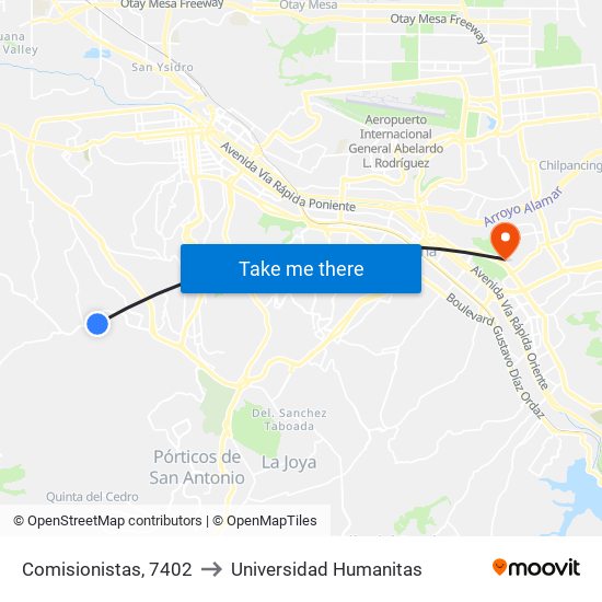 Comisionistas, 7402 to Universidad Humanitas map