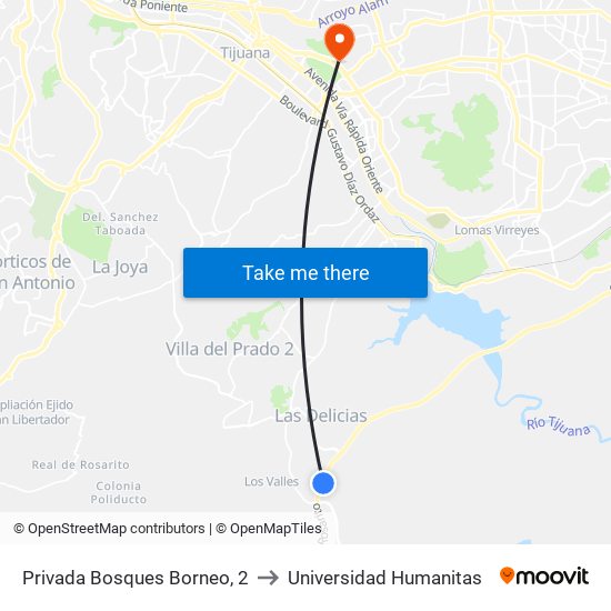 Privada Bosques Borneo, 2 to Universidad Humanitas map