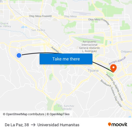 De La Paz, 38 to Universidad Humanitas map