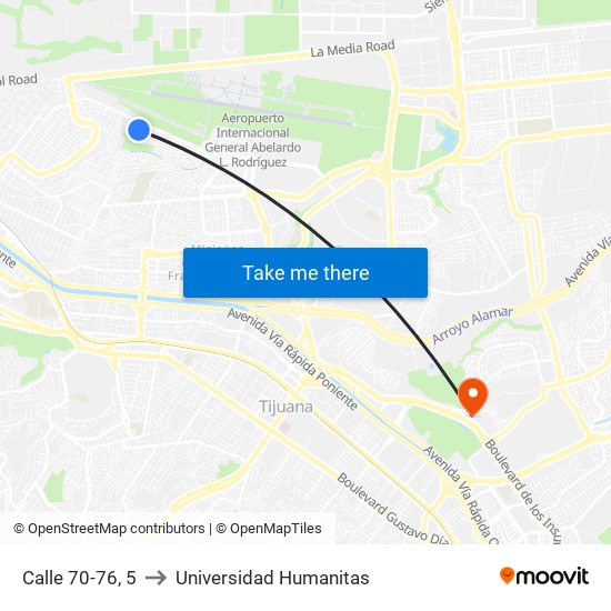 Calle 70-76, 5 to Universidad Humanitas map