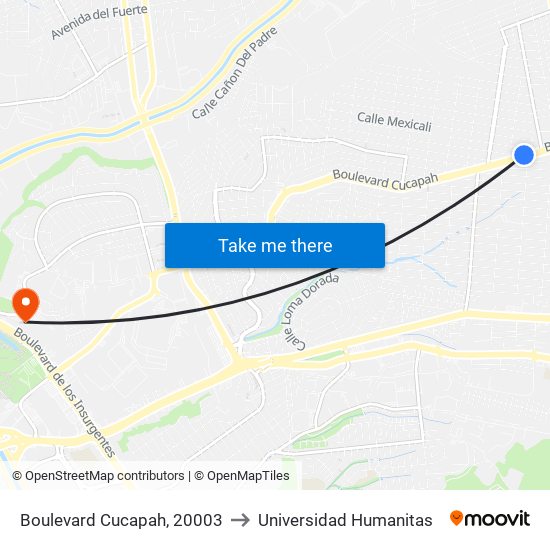 Boulevard Cucapah, 20003 to Universidad Humanitas map