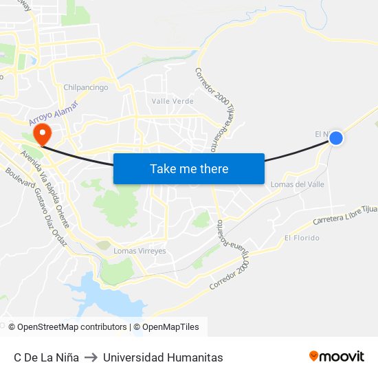 C De La Niña to Universidad Humanitas map