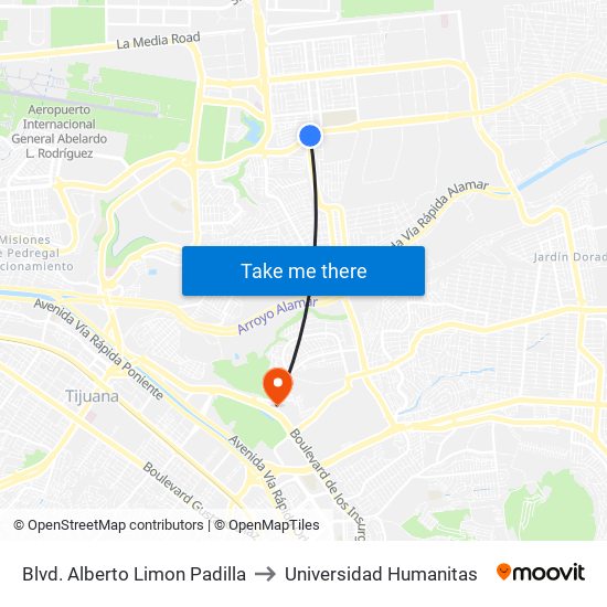 Blvd. Alberto Limon Padilla to Universidad Humanitas map