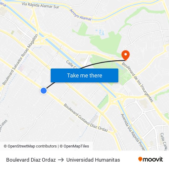 Boulevard Diaz Ordaz to Universidad Humanitas map