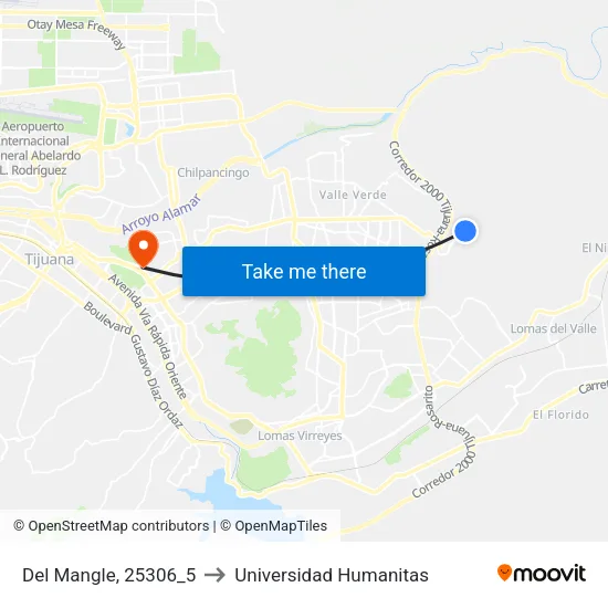 Del Mangle, 25306_5 to Universidad Humanitas map