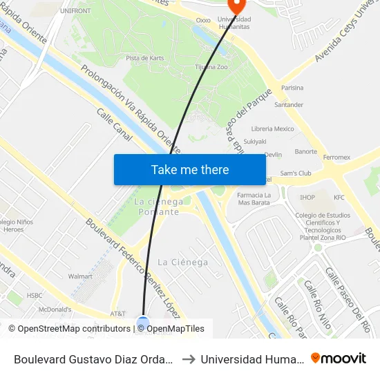 Boulevard Gustavo Diaz Ordaz, 3560 to Universidad Humanitas map