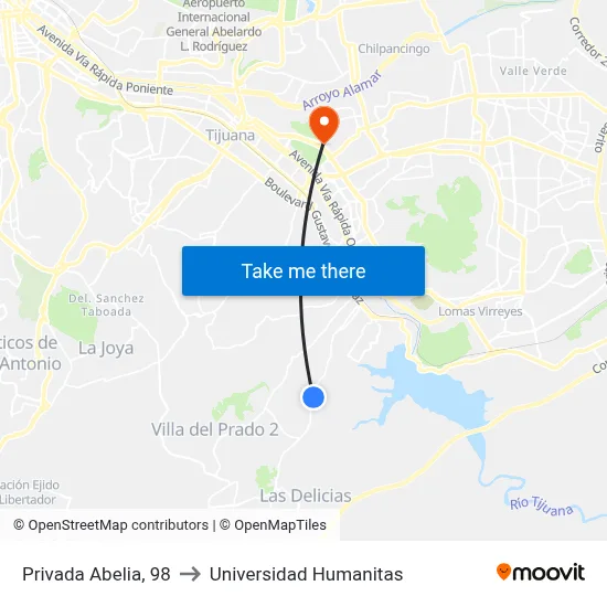 Privada Abelia, 98 to Universidad Humanitas map