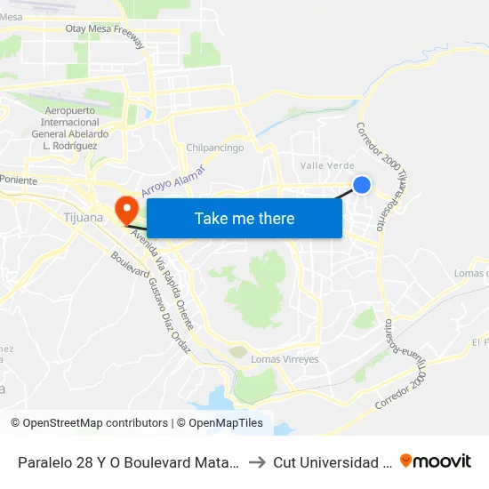 Paralelo 28 Y O Boulevard Matamoros, 23030_V46 to Cut Universidad De Tijuana map