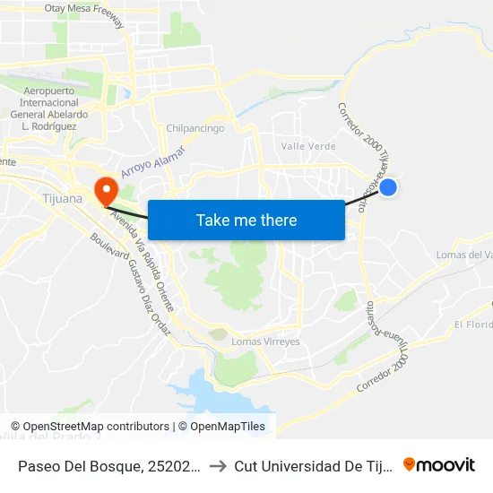 Paseo Del Bosque, 25202_N10 to Cut Universidad De Tijuana map