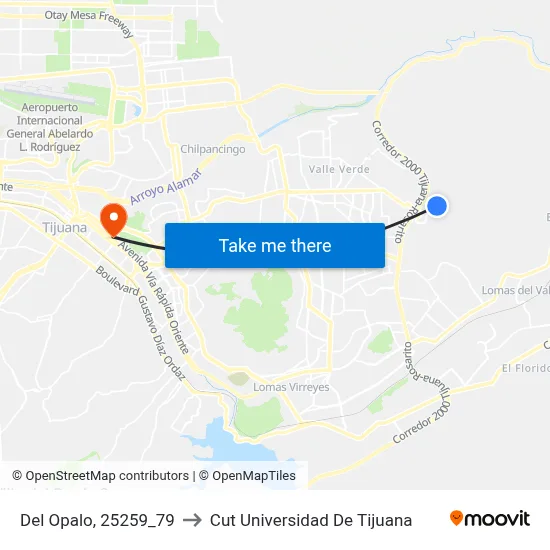 Del Opalo, 25259_79 to Cut Universidad De Tijuana map