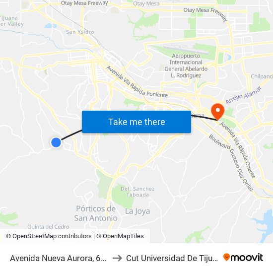 Avenida Nueva Aurora, 6980 to Cut Universidad De Tijuana map