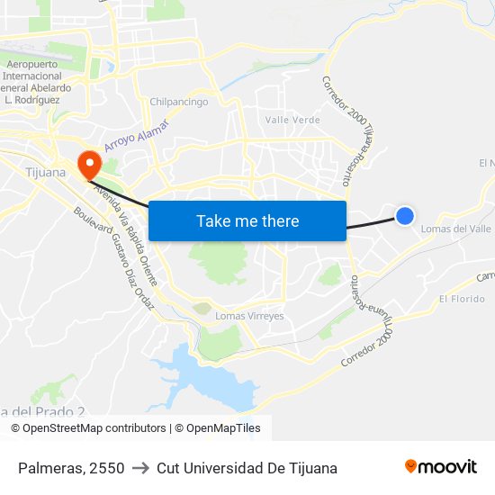 Palmeras, 2550 to Cut Universidad De Tijuana map