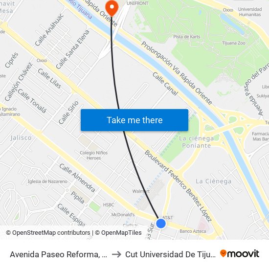 Avenida Paseo Reforma, 570 to Cut Universidad De Tijuana map