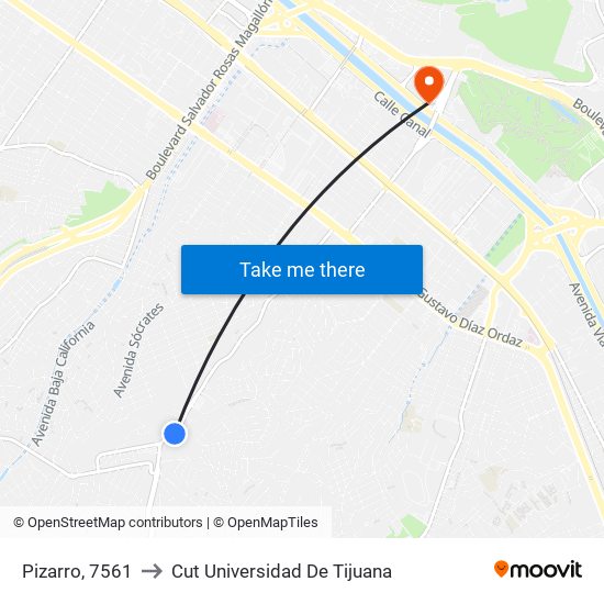 Pizarro, 7561 to Cut Universidad De Tijuana map