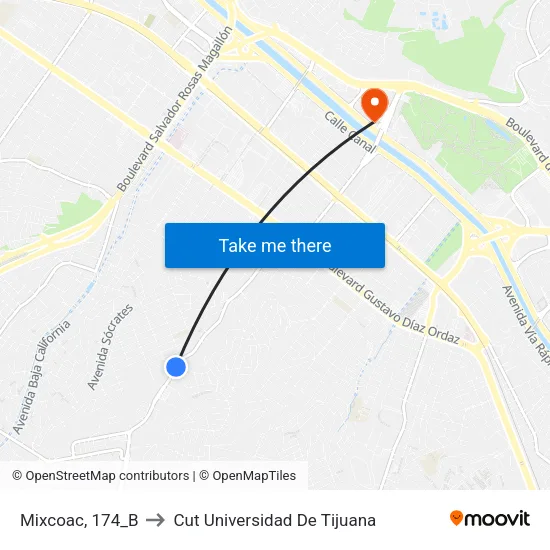 Mixcoac, 174_B to Cut Universidad De Tijuana map